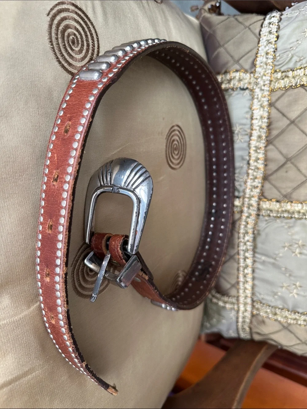 Child’s Nadim Western Leather Belt Silver Buckle and Silver Trim Fair Condition